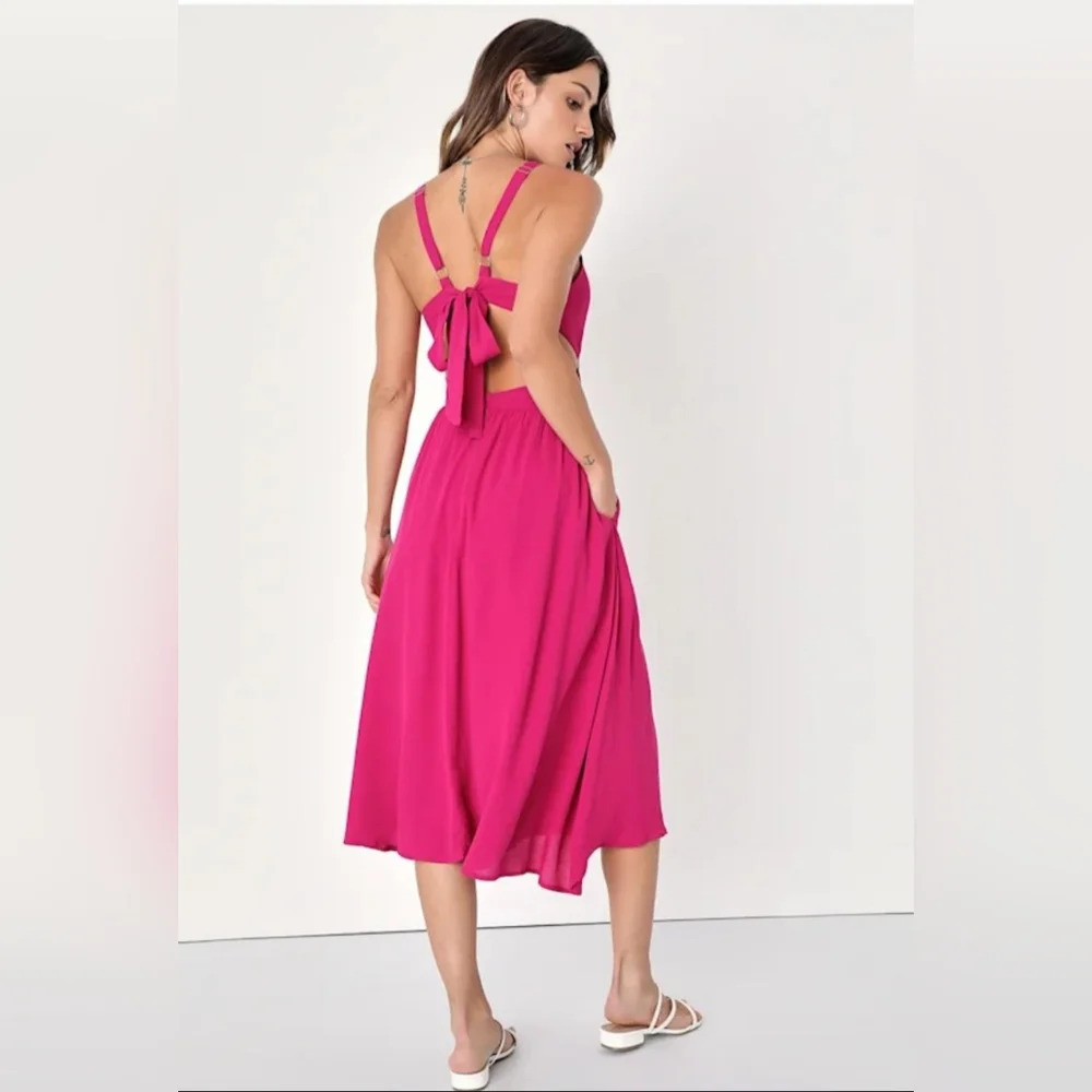 Lulu's Vibrant Fuchsia Midi Dress - Picture 3 of 9